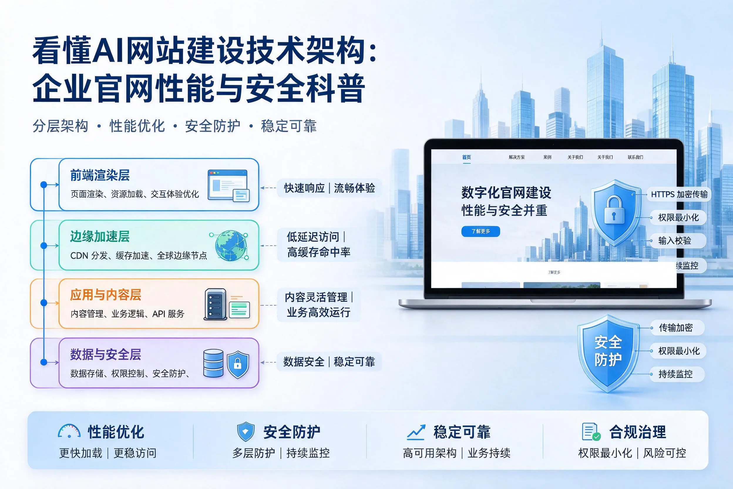 看懂AI网站建设技术架构:河源企业官网性能与安全科普