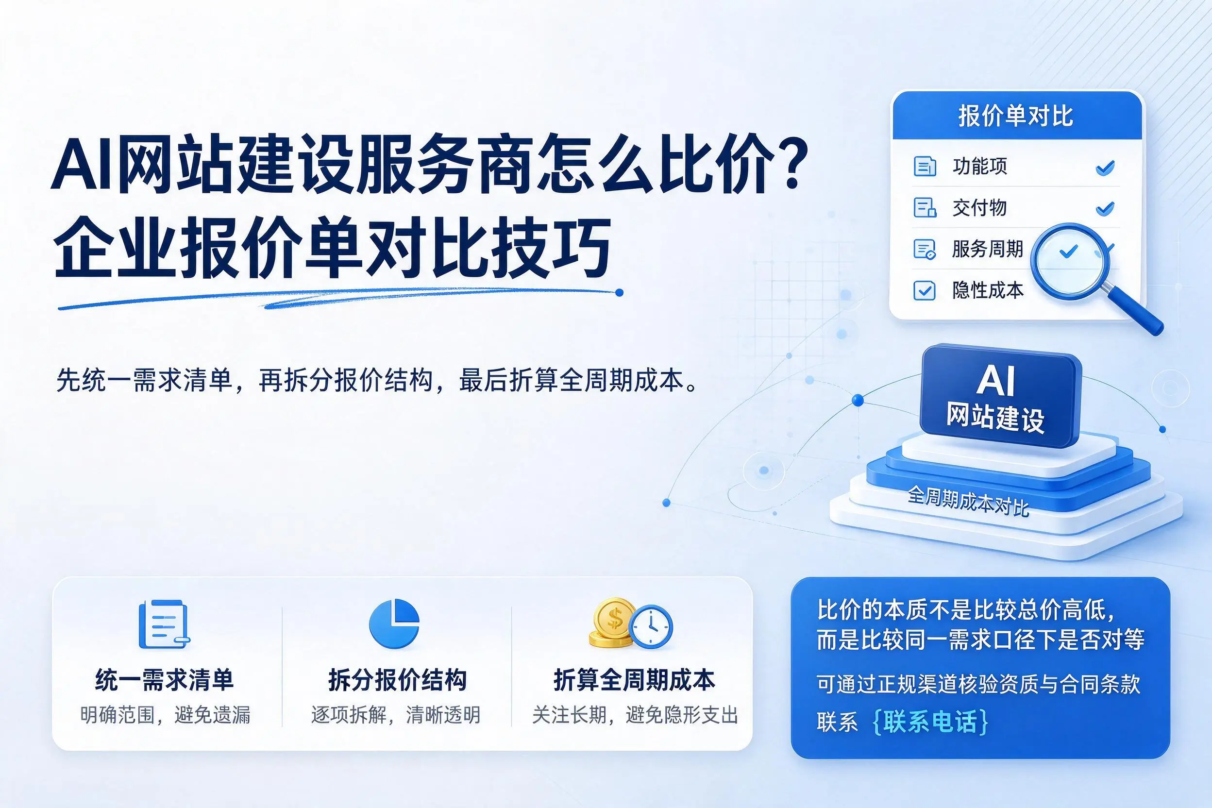 AI网站建设服务商怎么比价?河源企业报价单对比技巧