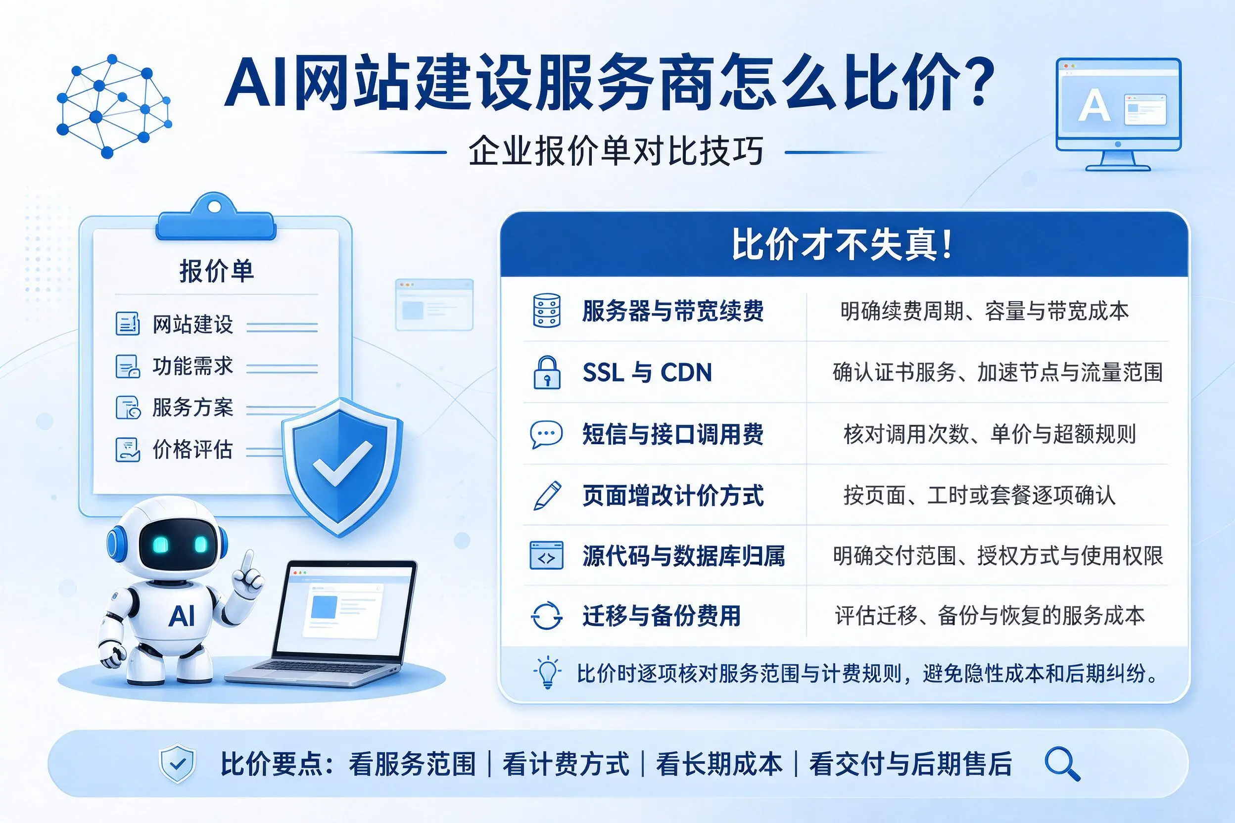 AI网站建设服务商怎么比价?河源企业报价单对比技巧