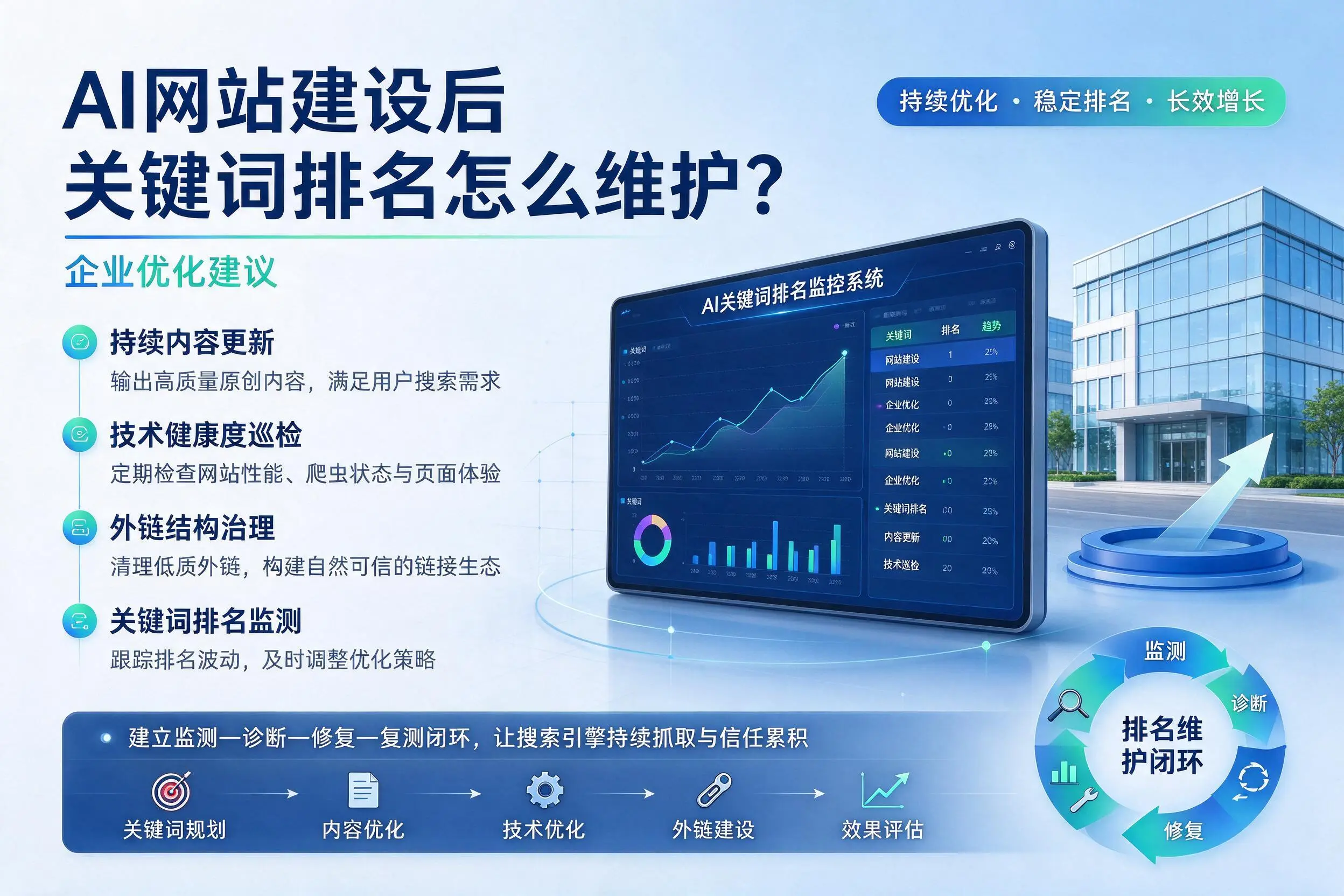 AI网站建设后关键词排名怎么维护？河源企业优化建议