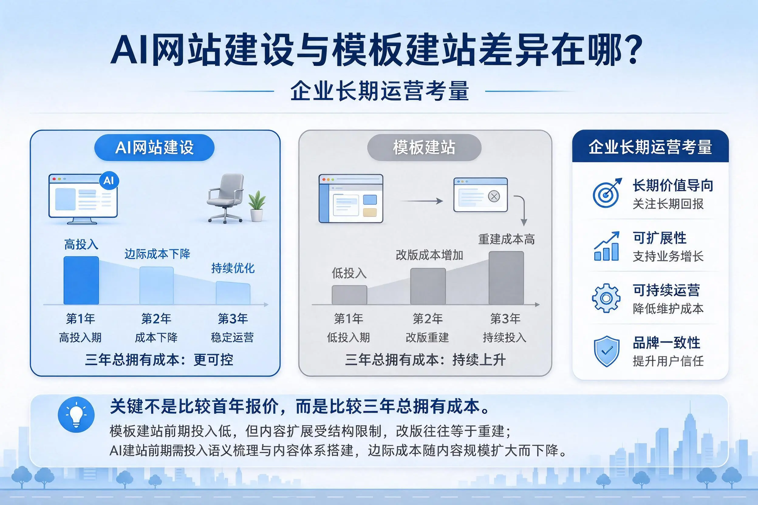 AI网站建设与模板建站差异在哪?河源企业长期运营考量