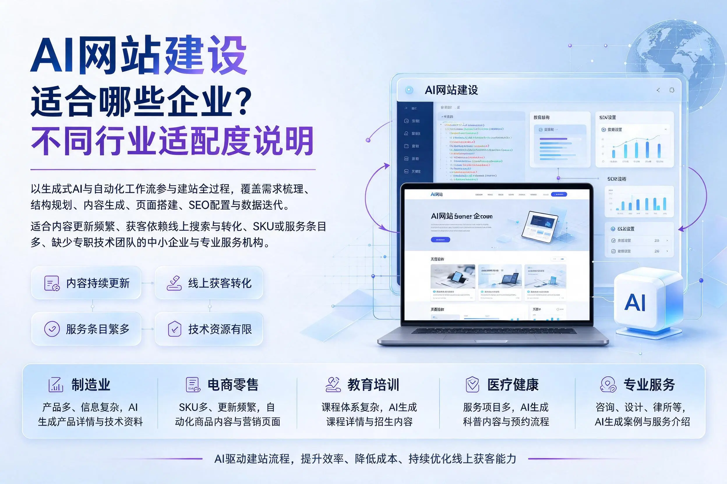 AI网站建设适合哪些企业？河源不同行业适配度说明